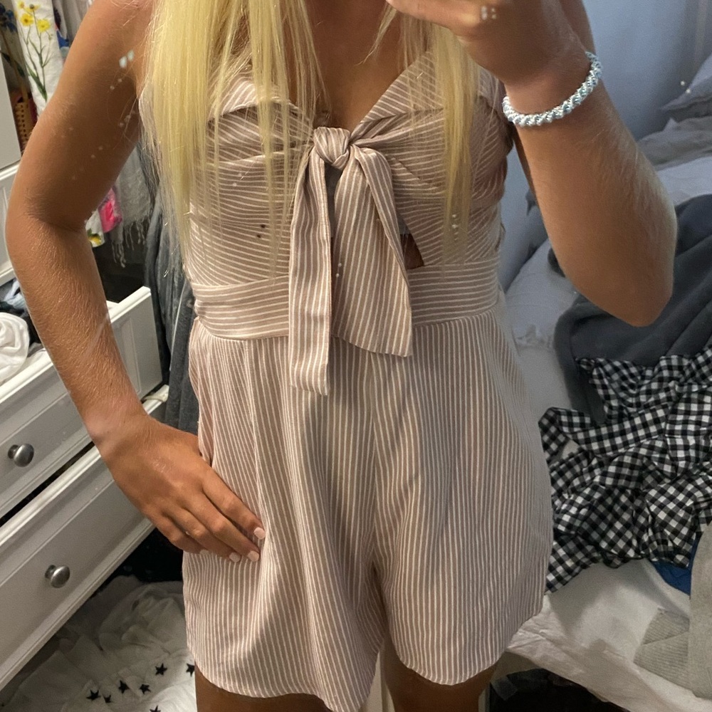 pink and white striped romper